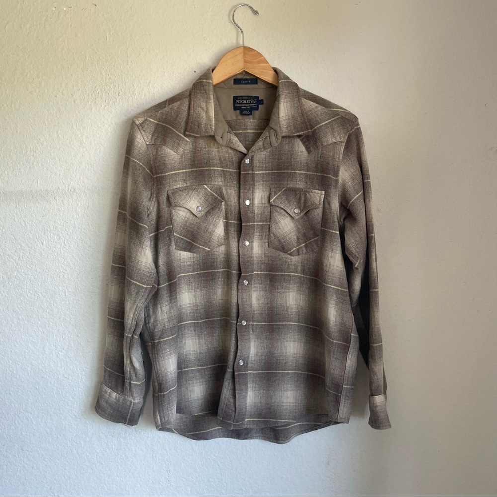 Pendleton Grey/Brown/Tan Ombré Plaid Wool Western Shirt